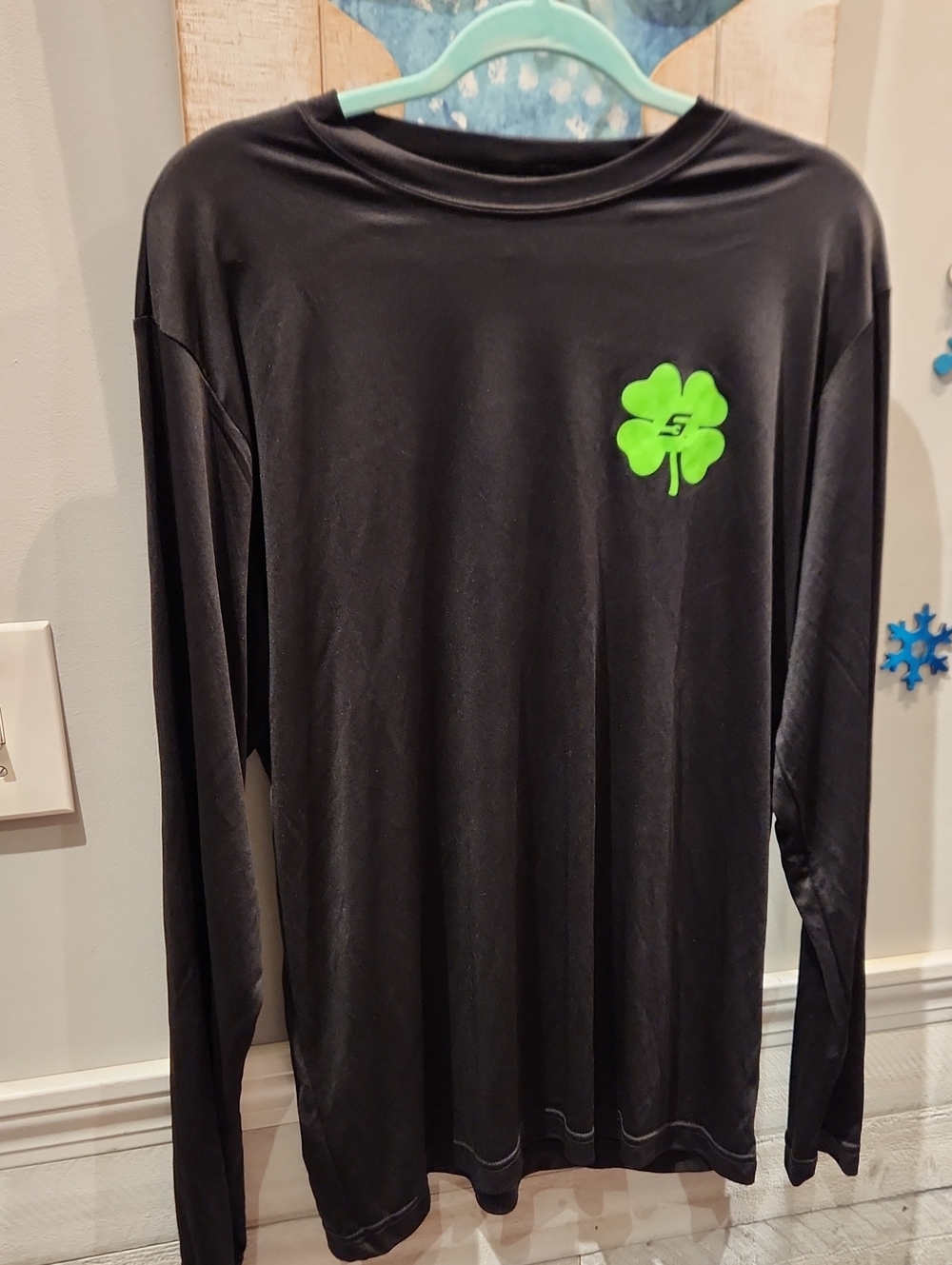 EUC Team 365 Black Long-Sleeve Men’s Shirt with Neon Green Clover Logo